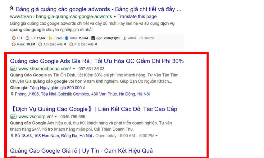 Chọn quảng cáo ở cuối trang